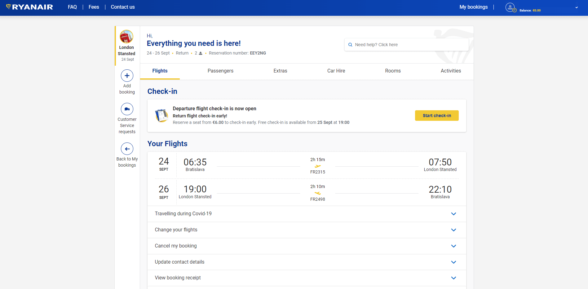Ryanair Online Check-In - krok 2 (začiatok registrácie)