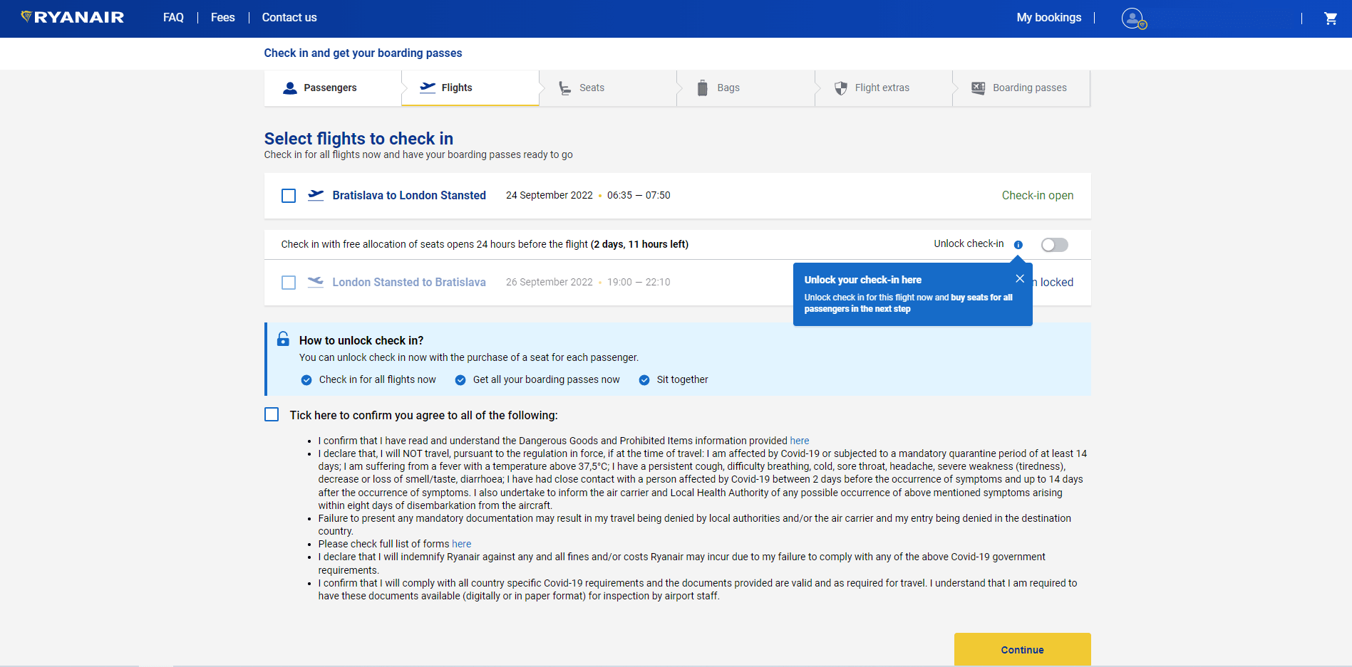 Ryanair Online Check-In - krok 4 (registrácia, dokúpenie sedadla)