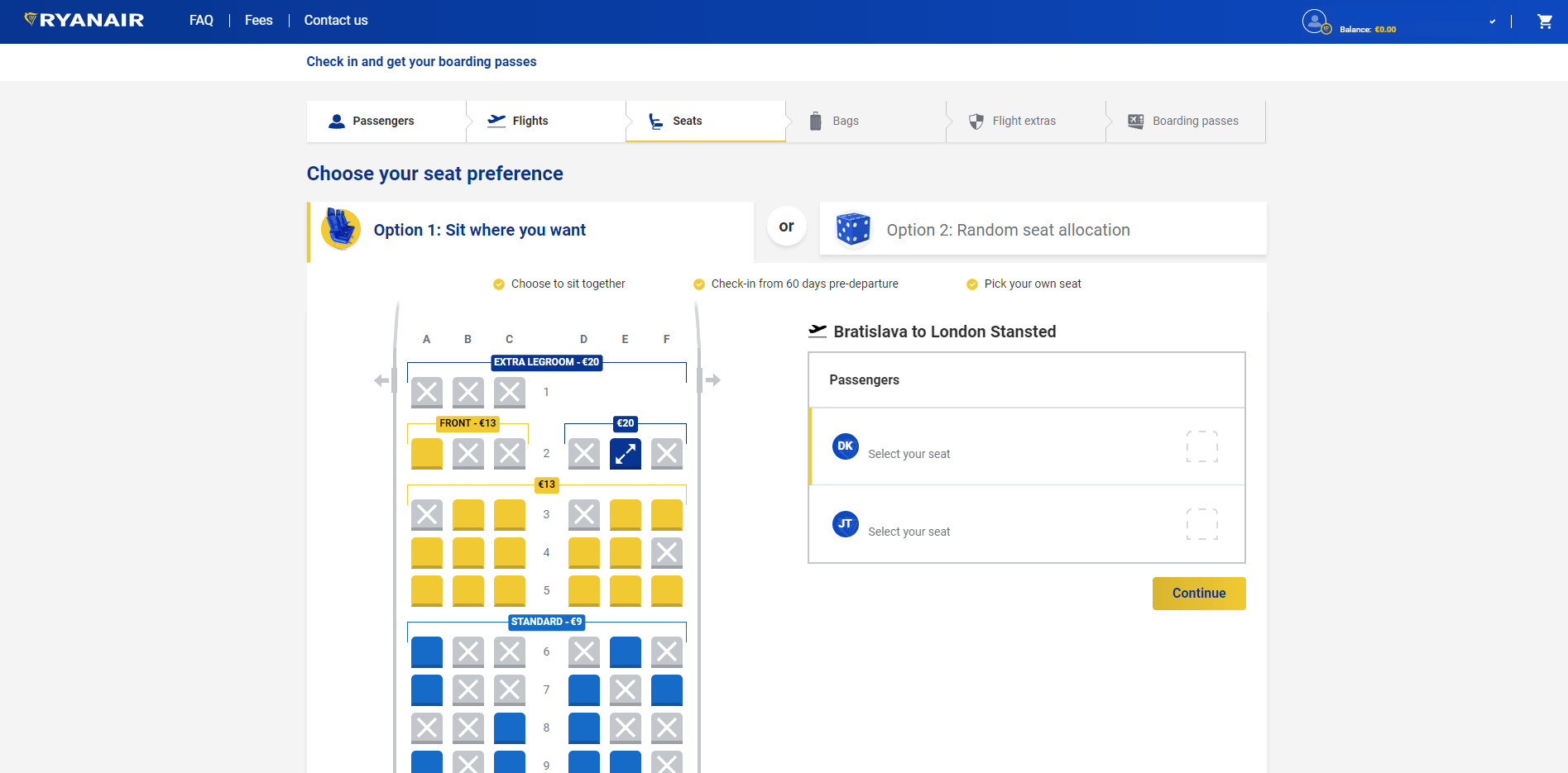 Ryanair Online Check-In (výber sedadla)