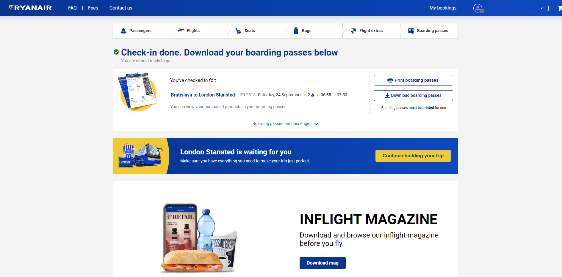 Ryanair Online Check-In - krok 5 (sumár)